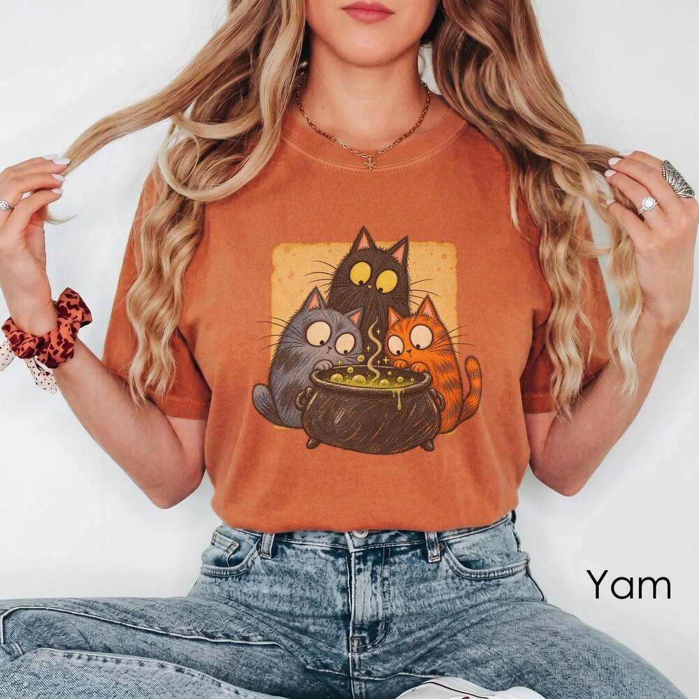Curious Cats Brewing Potion Graphic Tee, Halloween Cat Shirt